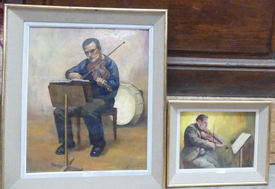 tableau représentant un homme jouant du violon à côté d'un tableau représentant un homme jouant du violon