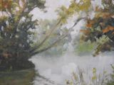 painting of a painting of a river with trees in the background