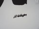 a close up of a black and white painting of a person ' s face