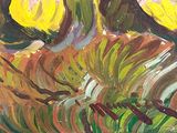 an oil painting of a cat sitting in the grass with its eyes closed