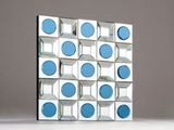 a picture of a mirror with blue circles on it