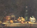 painting of a still life of fruit and vegetables on a table