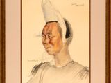 portrait of an old man with a white hat and a white shirt