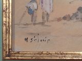 a painting of a man and a woman on the beach
