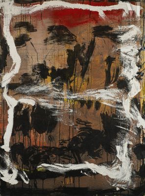 une image représentant un tableau recouvert de peinture noire et rouge