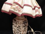 a lamp that is sitting on a black table