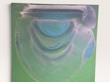 peinture représentant une vague verte et bleue avec des bulles sur fond blanc