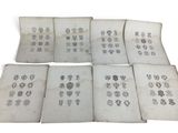 six pages of a book with drawings on them on a white surface