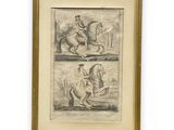 two drawings of a man on a horse and a woman on a horse