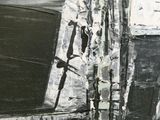 a black and white painting of a man on a skateboard