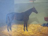 un tableau représentant un cheval debout dans une écurie