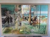 a picture of a painting of a man walking down the street