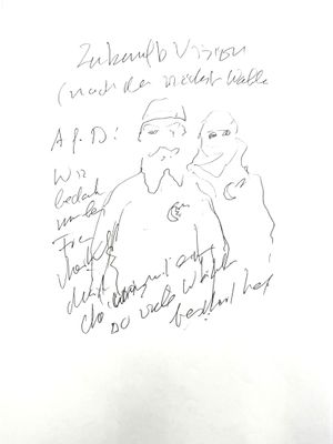 dessin représentant un homme et une femme debout l'un à côté de l'autre sur une feuille de papier
