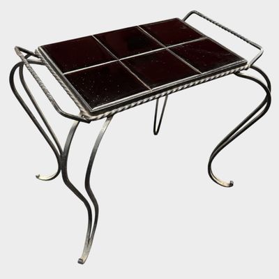 an image of a metal table with a glass top on a white background