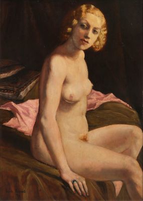 l'image d'un tableau représentant une femme nue assise sur un lit