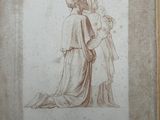 un vieux dessin représentant un homme et une femme debout l'un à côté de l'autre
