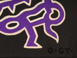 painting of a purple and white snake on a black background