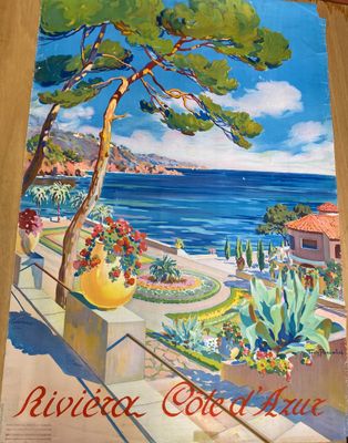 un tableau représentant une vue sur l'océan depuis un balcon
