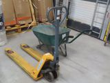 a forklift with a cart on it in a warehouse