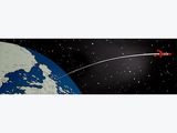 illustration représentant une navette spatiale survolant la Terre, avec une étoile en arrière-plan