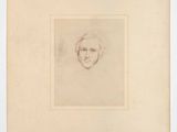 an old drawing of a man ' s face in a square frame