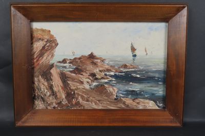 Pierre ARNAUD (1912-). "Marine, Pornic", huile sur panneau, …