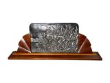 wooden and metal art deco bookends with a flower design