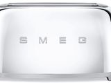 smeg stainless steel toaster on white background with smeg logo