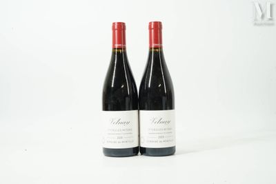 deux bouteilles de vin rouge posées l'une à côté de l'autre sur une surface blanche