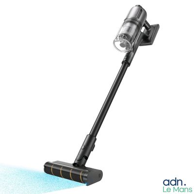 a close up of a cordless vacuum cleaner on a white background