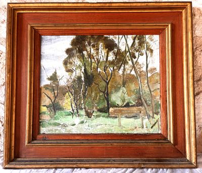 Huile sur toile paysage arboré (accident, manque de matière) - Photo 1