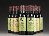 six bottles of red wine are lined up in a row