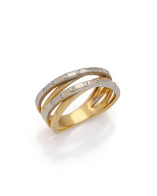 a gold and silver ring with diamonds