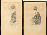deux dessins représentant une femme en robe bleue et une femme en robe verte