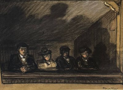 une image d'un tableau représentant un groupe de personnes assises à une table