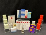 a lot of different boxes of cigarettes on a table