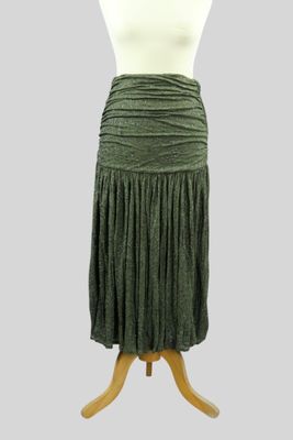 ANGELO TARLAZZI. Jupe longue en viscose kaki rehaussé de pai…
