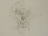 a drawing of a man ' s face with his eyes closed