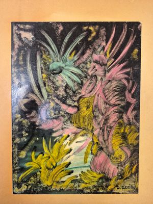 une image représentant une photo d'un tableau représentant un oiseau et des fleurs