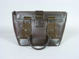 brown leather handbag with two handles and a strap