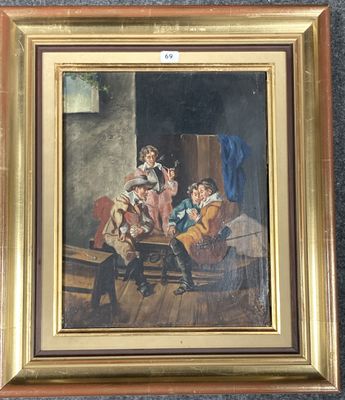 une image représentant un tableau où l'on voit un groupe de personnes assises sur un canapé