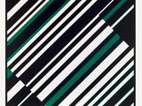 a black and white painting with green stripes on a white background