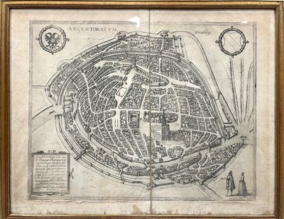 Lot de 4 gravures et dessin, comprenant : - Elévation, plan …