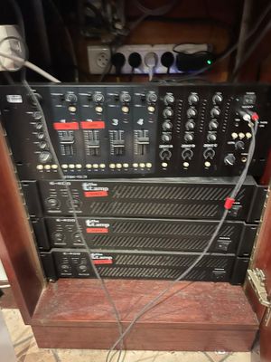 a picture of a rack of electronic equipment in a room