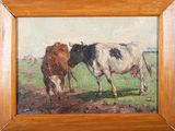 tableau représentant deux vaches dans un champ, avec le ciel en arrière-plan