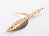 gold plated leaf brooch with pearl detail