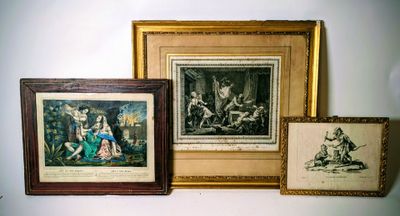 Ensemble de trois gravures encadrées.