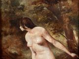 une image représentant un tableau où l'on voit une femme nue debout dans une rivière