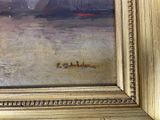 a picture of a painting of a man in a boat