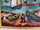 a picture of a painting of boats on the water